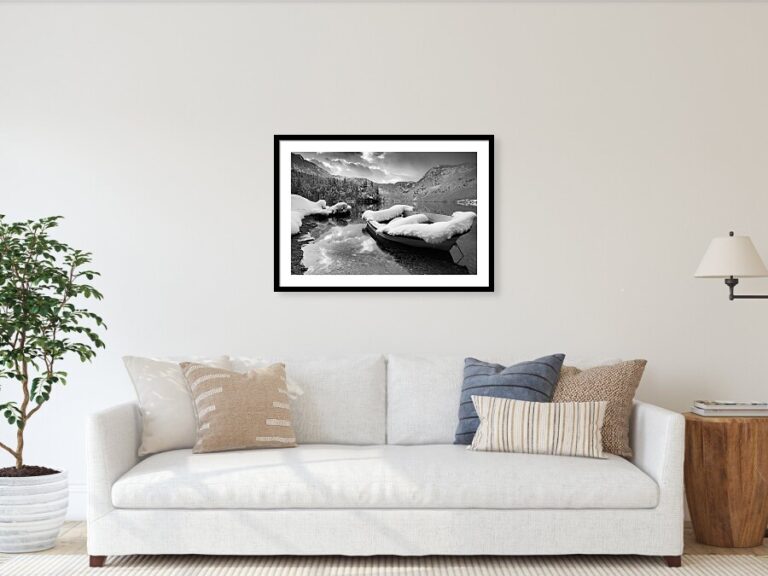 Winter at Lake Bohinj in black and white, Slovenia